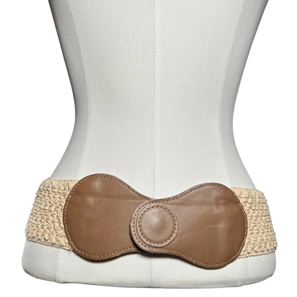 Crochet Boho Belt‎ Brown Faux Leather Bow Boho Beige Festival Beach